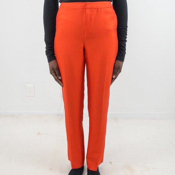 Vintage 90s S Silk Wool Slim Trousers Red - Picture 1 of 7